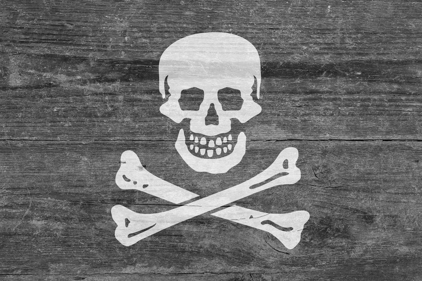 Flag of The Pirates on a wooden plank